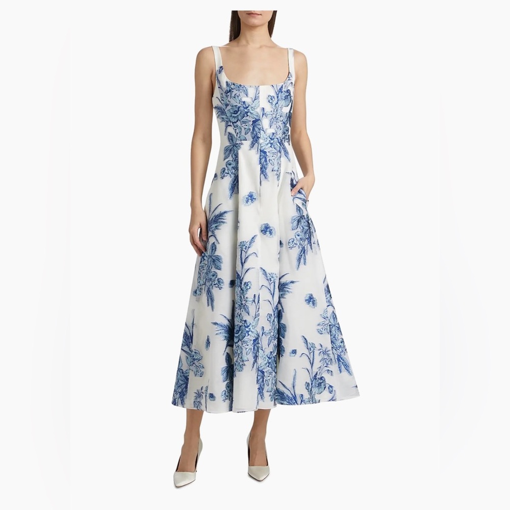 Lela Rose Floral Fil Coupe Midi-Dress